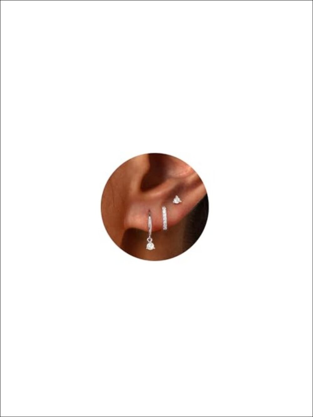 925 Sterling Silver Hoop Earring Set 3 Pairs Dainty CZ Stud Huggie Stackable